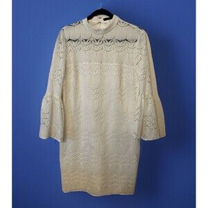Trina Turk || Lace Illusion Shift Dress with Bell Sleeves White Bridal 10